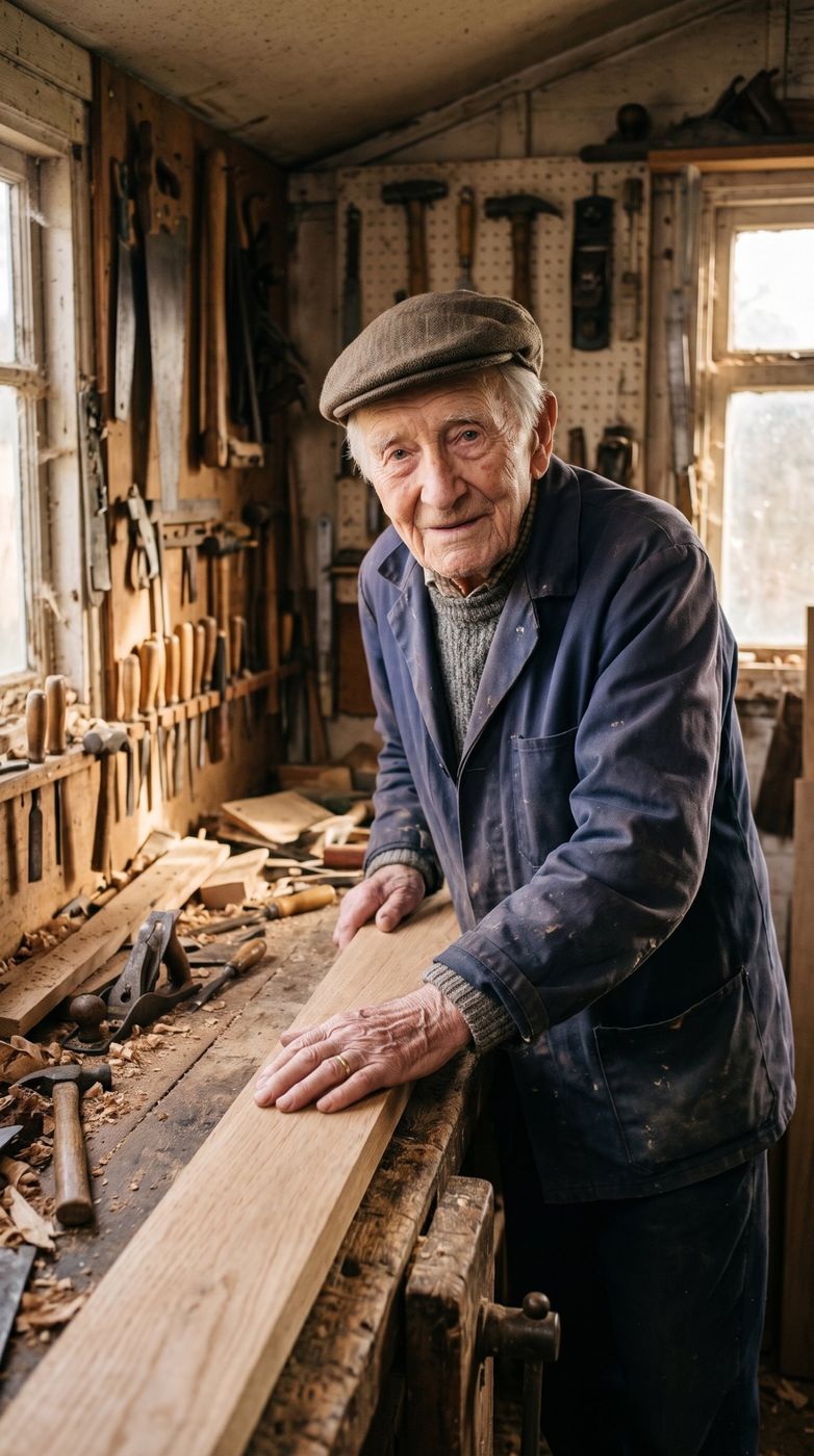 Reg at his carpentry workbench
